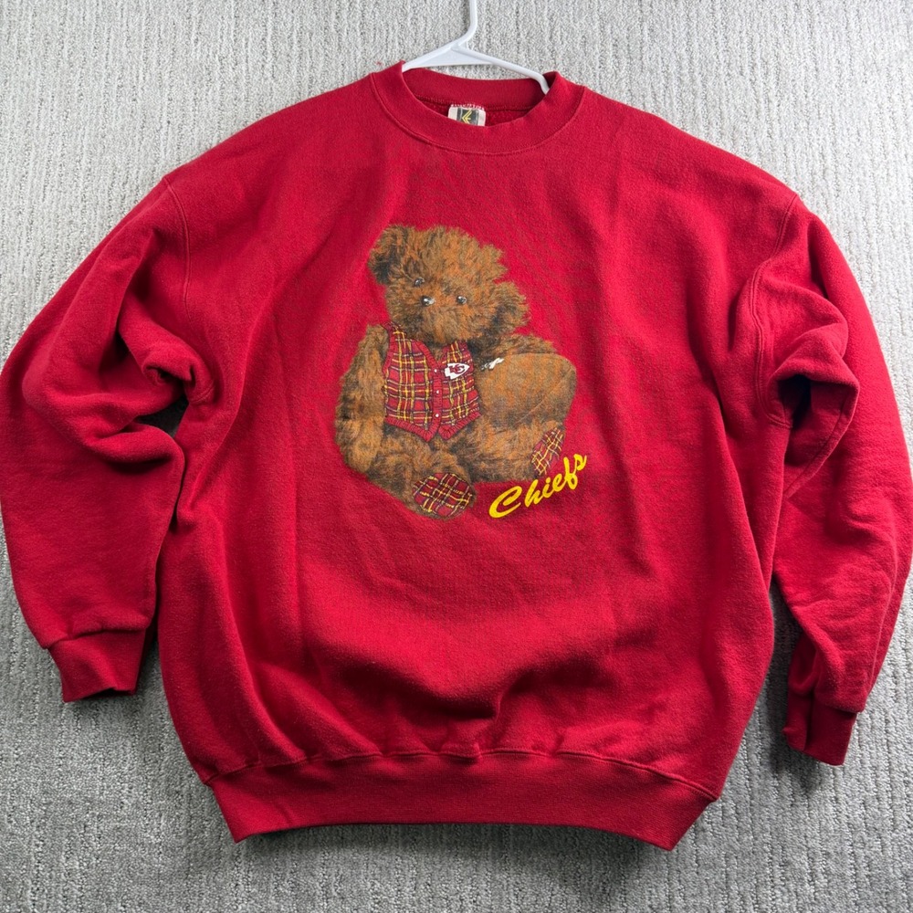 Vintage Kansas City Chiefs Teddy Bear Crewneck Sweatshirt Red Size XL